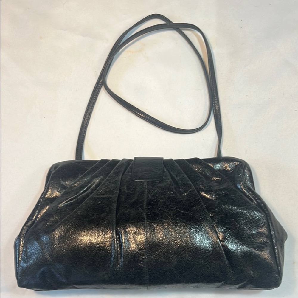 HOBO Black Leather Shoulder Bag with Pleated Design